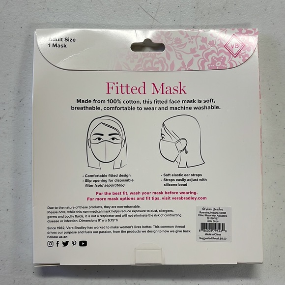 Vera Bradley Little Bird Face Mask New - Picture 2 of 2